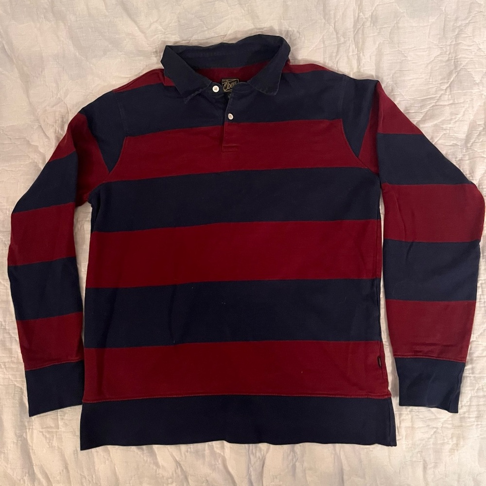 Obey Men's Maroon and Navy Striped Shirt